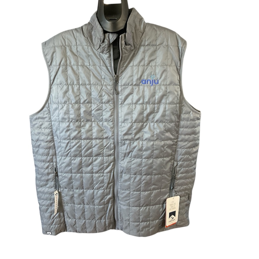 Storm Creek Light Gray Quilted Vest with Blue Embroidery